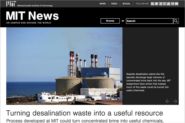 A screenshot of a desalination plant on the MIT news website